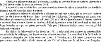 CATALOGUE DE L EXPOSITION BALTHAZAR PRINCE NOIR DE TIMOR ET SOLOR EN CHINE ET EN EUROPE AU XVIIIE SIÈCLE