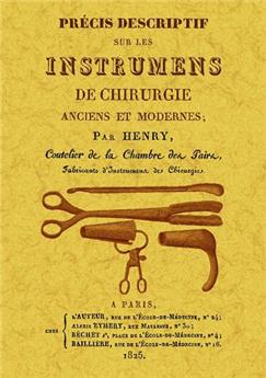 PRÉCIS DESCRIPTIF SUR LES INSTRUMENS DE CHIRURGIE